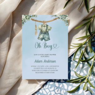 Oh Boy Baby shower Invite - Waterverf Boy Outfit Kaart