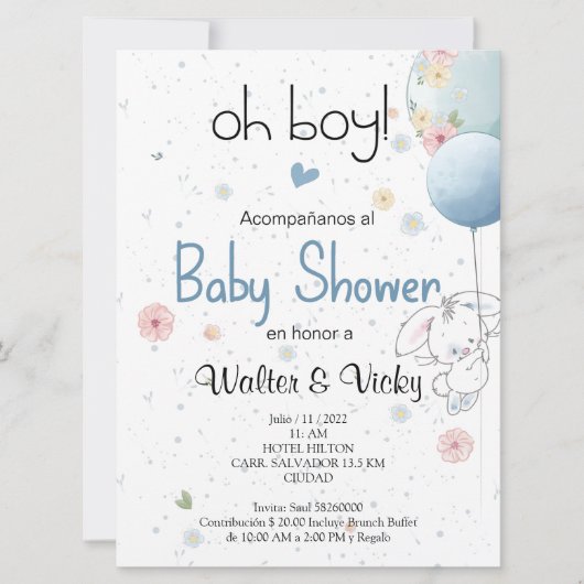 Oh boy! baby shower lindo conejito kaart (Voorkant)