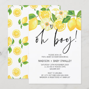 Oh Boy Baby shower Party Summer Lemon Kaart