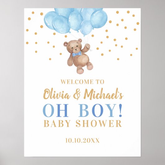 Oh Boy Baby shower Party Welcome Poster (Devant)