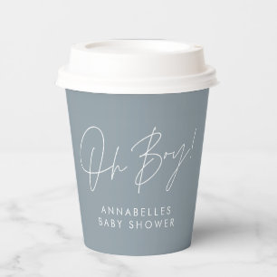 Oh Boy Baby shower Script Blauw Elegant Papieren Bekers