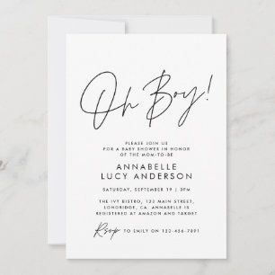oh Boy baby shower script crème neutraal elegant Kaart