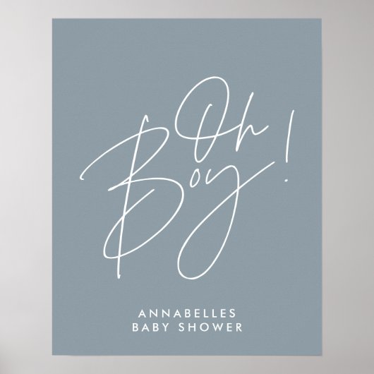 oh Boy baby shower script modern baby blauw elegan Poster (Voorkant)