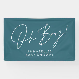 oh Boy baby shower script modern blauwgroen blauw Spandoek