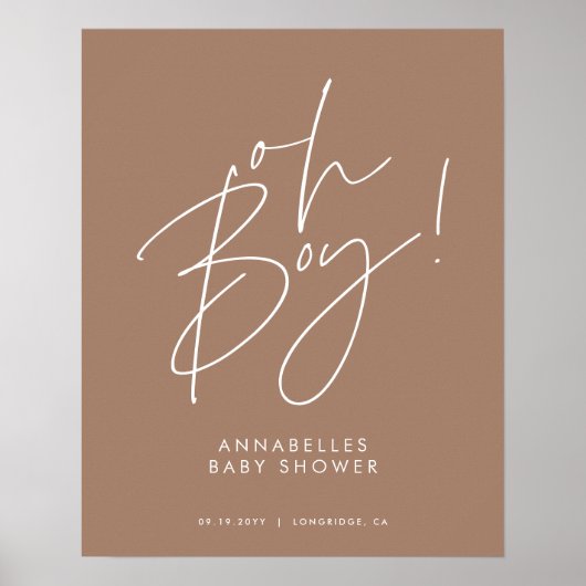 oh Boy baby shower script modern bruin elegant Poster (Voorkant)