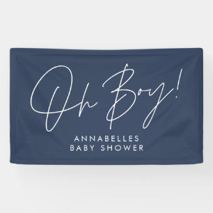 oh Boy baby shower script modern marineblauw elega Spandoek
