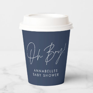 Oh Boy Baby shower Script Navy Blue Elegant Papieren Bekers