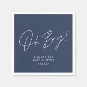 Oh Boy Baby shower Script Navy Blue Elegant Servet
