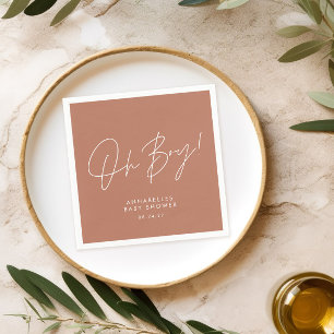 Oh Boy Baby shower Script Terracotta Elegant Servet