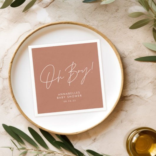 Oh Boy Baby shower Script Terracotta Elegant Servet
