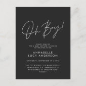 Oh Boy Baby shower Script Zwart Elegant Briefkaart (Voorkant)
