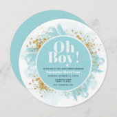 Oh Boy Baby Shower Waterverf Glitter Ronde Kaart (Voorkant / Achterkant)