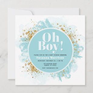 Oh Boy Baby shower Waterverf Glitter Uitnodiging