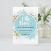 Oh Boy Baby shower Waterverf Glitter Uitnodiging (Staand voorkant)