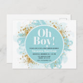 Oh Boy Baby shower Waterverf Glitter Uitnodiging P (Voorkant / Achterkant)