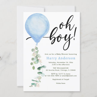 Oh Boy ballon groen eucalyptus baby shower Inv Kaart