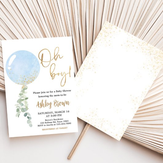 Oh Boy Balloon Baby shower Kaart