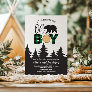 Oh Boy Beer Buffalo Plaid Baby shower Kaart