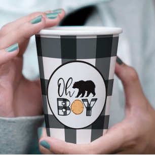 Oh Boy Beer zwart Buffalo Plaid Baby shower Papieren Bekers