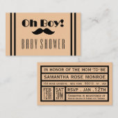 Oh Boy Black Mustache Baby shower Invitation de bi (Devant / Derrière)