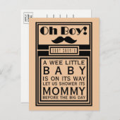 Oh Boy Black Mustache Baby shower Invitation Uitnodiging Briefkaart (Voorkant / Achterkant)