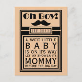 Oh Boy Black Mustache Baby shower Invitation Uitnodiging Briefkaart (Voorkant)