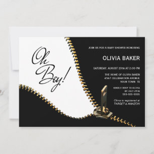 Oh Boy Black White met Gold Zipper Baby shower Kaart