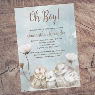 Oh Boy! blauw waterverf baby shower Kaart