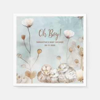 Oh Boy! blauw waterverf baby shower Servet
