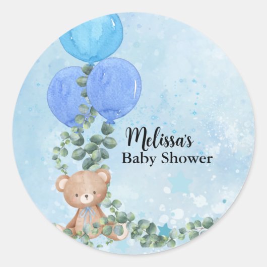 Oh Boy Blauwe Ballon Eucalyptus Cupcake Toppers Ronde Sticker (Voorkant)