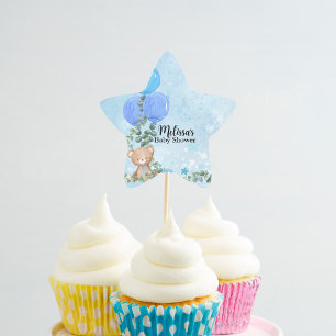 Oh Boy Blauwe Ballon Eucalyptus Cupcake Toppers Ster Sticker