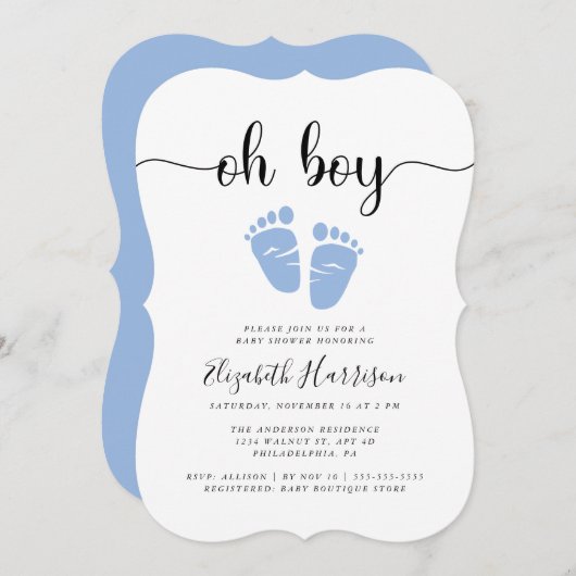 Oh Boy Blue Baby shower Kaart (Voorkant / Achterkant)