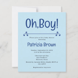 Oh Boy Blue Baby Shower Uitnodiging