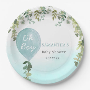 Oh boy blue ballon schattig groen baby shower papieren bordje