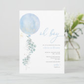 Oh Boy Blue Balloon Baby shower Invitation (Debout devant)