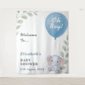 Oh Boy Blue Balloon Elephant Baby Shower Backdrop Wandkleed (Voorkant)
