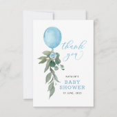 Oh Boy Blue Balloon Greenery Baby shower Bedankkaart (Voorkant)