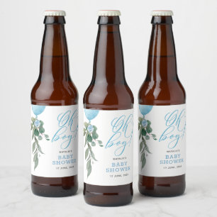 Oh Boy Blue Balloon Greenery Baby shower Bier Etiket