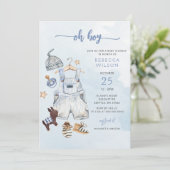 Oh Boy Blue Boho Boy Baby shower Invitation (Debout devant)