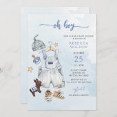 Oh Boy Blue Boho Boy Baby shower Invitation (Devant / Derrière)