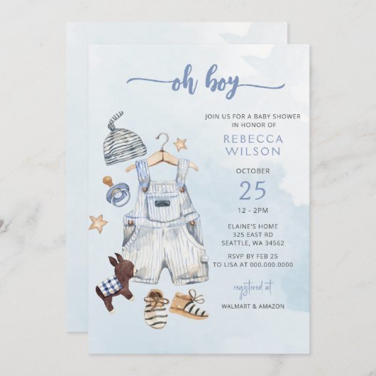 Oh Boy Blue Boho Boy Baby shower Invitation (Devant / Derrière)