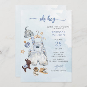 Oh Boy Blue Boho Boy Baby shower Invitation