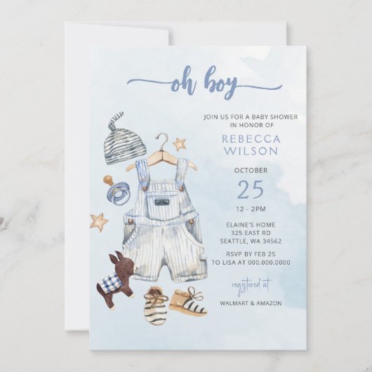 Oh Boy Blue Boho Boy Baby shower Uitnodiging (Voorkant)