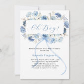Oh boy blue bow florals Baby shower Kaart (Voorkant)