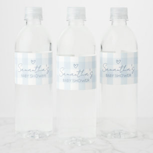 Oh Boy Blue Gingham Baby shower Waterfles Etiket