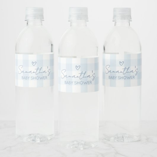 Oh Boy Blue Gingham Baby shower Waterfles Etiket (Flessen)