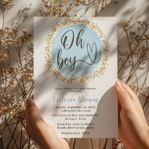 Oh Boy Blue Gold Confetti Baby shower Kaart