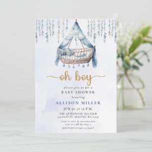 Oh Boy Blue Gold Wieg Boho Boy Baby shower Kaart