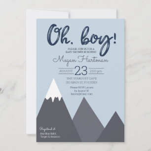 Oh Boy Blue Gray Mountain Baby shower Invitation Kaart