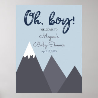 Oh Boy Blue Gray Mountain Baby shower Poster